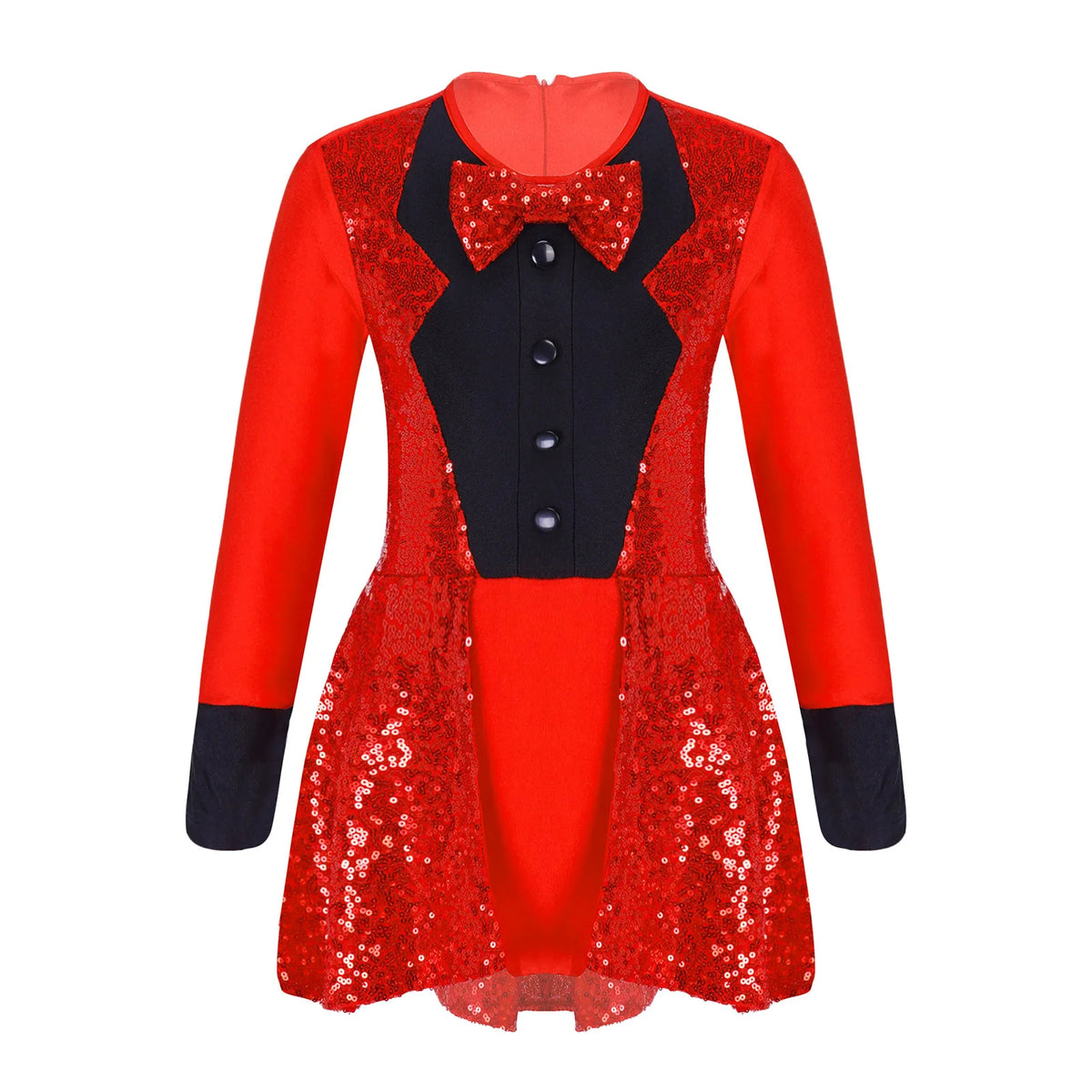 Teen Magician Costume Set Long Sleeve Bow Tie Sequin Leotard + Hat Magic Wand Gloves for Halloween Cosplay Dress Up Performance