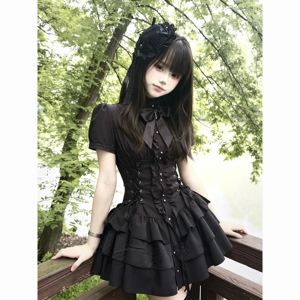 Gothic Vintage Lace Y2k Mini Dress Women Design Streetwear Black Lolita Slim Dress Long Sleeve Elegant Dress Spicy Girls