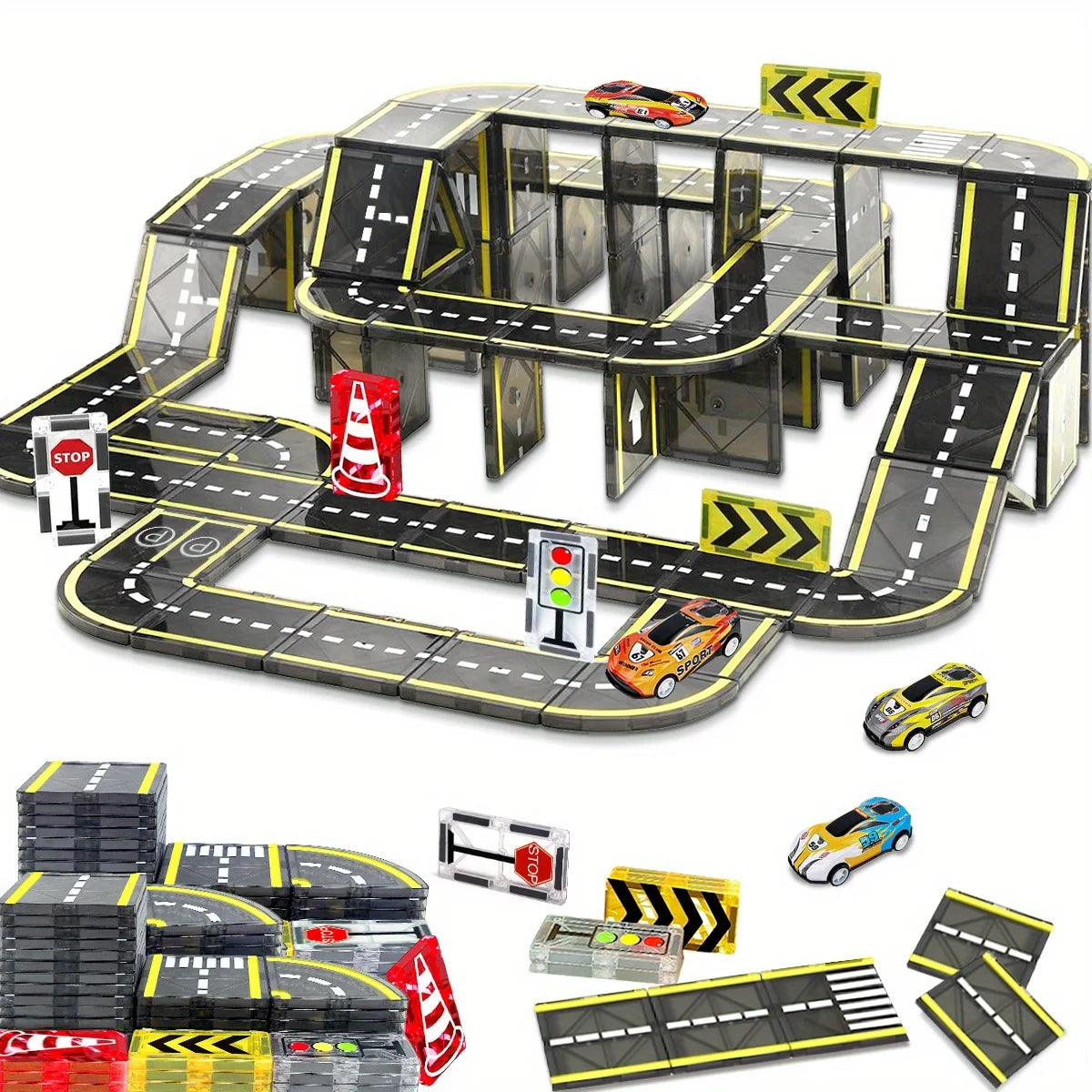 Magnetic Road Magnet Crane Car Toys, Magnetic Block Creativity And Educational Construction Toys for Kids Age 3-6 Birthday Gifts