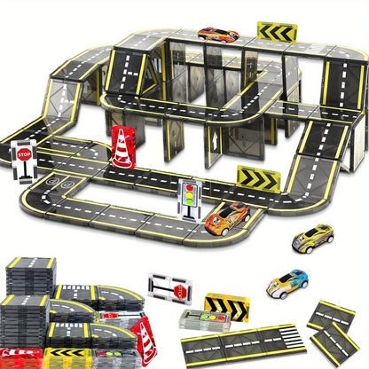 Magnetic Road Magnet Crane Car Toys, Magnetic Block Creativity And Educational Construction Toys for Kids Age 3-6 Birthday Gifts