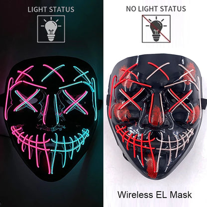 Wireless Neon LED Purge Mask Glow in The Dark Cosplay Horror Mask Halloween Masquerade Party Masks Glowing Funny Dress Up