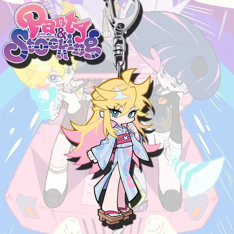 Fashion Panty & Stocking with Garterbelt Anime KeyChain Men Key Chain for WomenKawaii Figure Acrylic Keyring Pendant Gifts