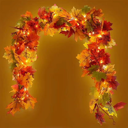 200CM Autumn Artificial Maple Leaf Wreath Fake Leaf Plant Vine Home Decor Garden Halloween Wall Outdoor Doors Windows Decoration
