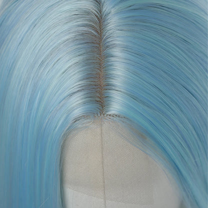 Elegant Long Blue Synthetic Wig 6.5*9.5 Lace Straight Heat Fiber Hair for Women for Cosplay Daily Halloween Christmas Parties