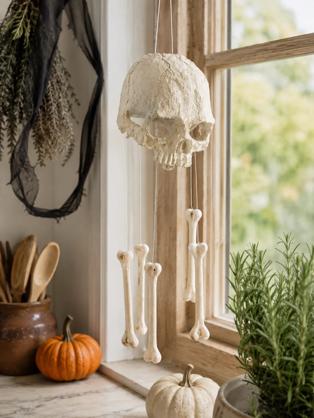 Halloween Skull Bone Wind Chime Skeleton Hanging Ornament Gothic Wall Window Spooky Home Decor Horror Indoor Outdoor Party Gift