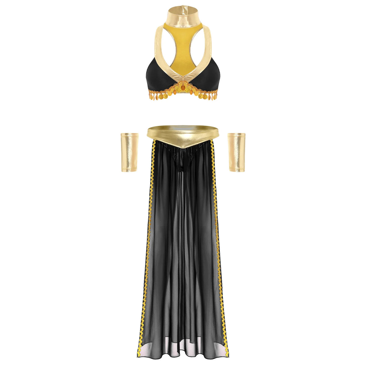 Women Halloween Cleopatra Ancient Egyptian Queen Sun Goddesses Cosplay Costume Belly Indian Dance Outfit Crop Top with Skirt