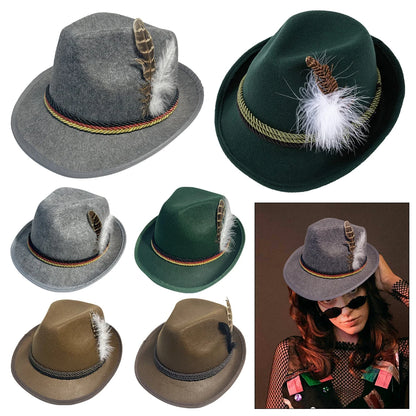 Mens Oktoberfest Fedora Hat Jazz Hat Panama Hat Derby Bowler Hats Curled Halloween Costume Cosplay Cap for Outdoor Events German