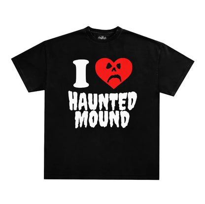 American Goth Haunted Mound Graphic T-shirt Printed Men Women Y2K Grunge Summer Short-sleeved Oversized T-shirt Streetwear Top