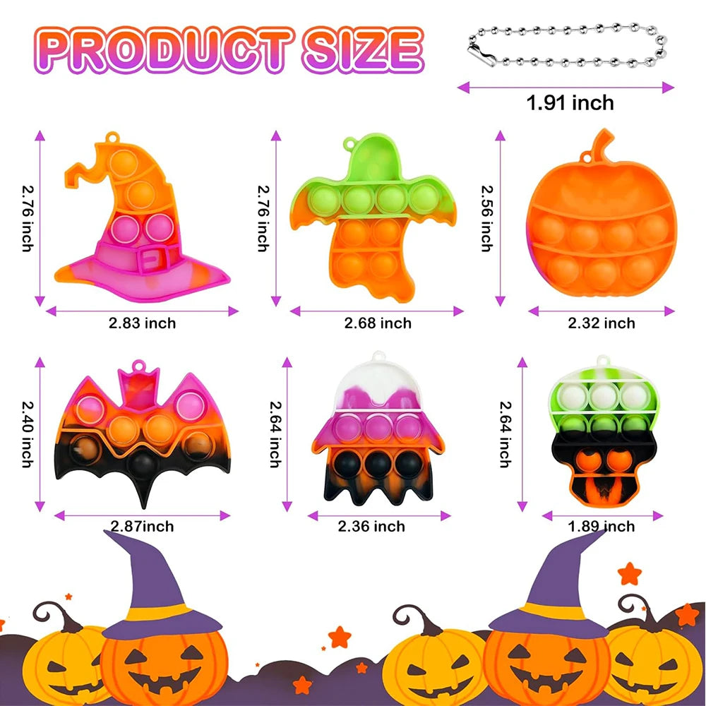 6-piece Halloween mini decompression sensory popular keychain suitable for children's Halloween party gifts