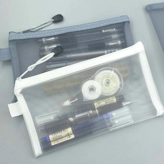 Transparent Mesh Pencil Case Large Capacity Storage Bag Nylon Zip Pencil Bag Office School Supplies office supplies