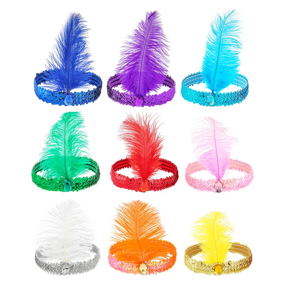 1920s Flapper Headband Feather Headpiece Sequin Headband with Gem for Gatsby Party Halloween Costume Accessory
