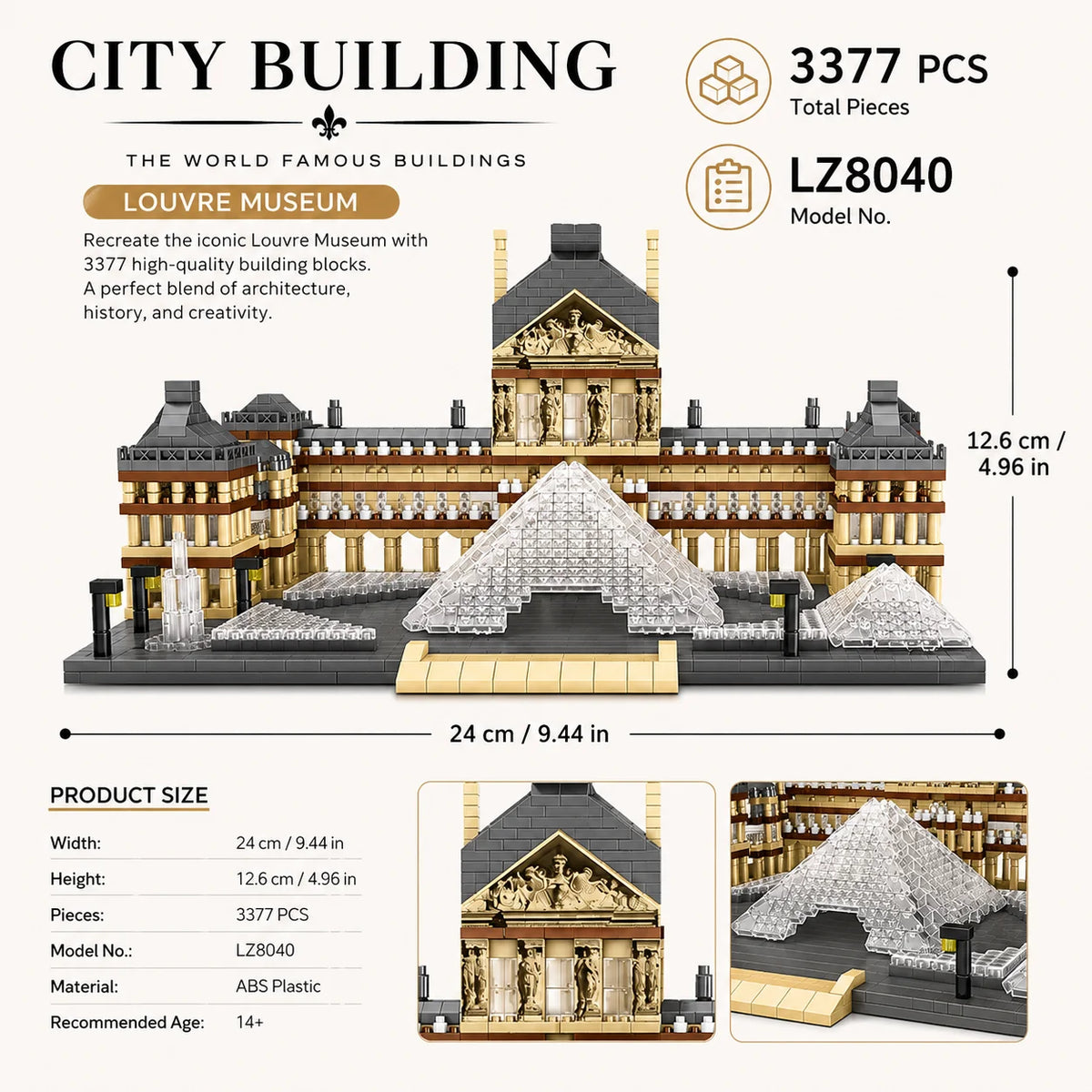 3377PCS Louvre Model Building Blocks World Famous Attractions Architectural Model Bricks Desktop Decoration Toys Gifts For Adult