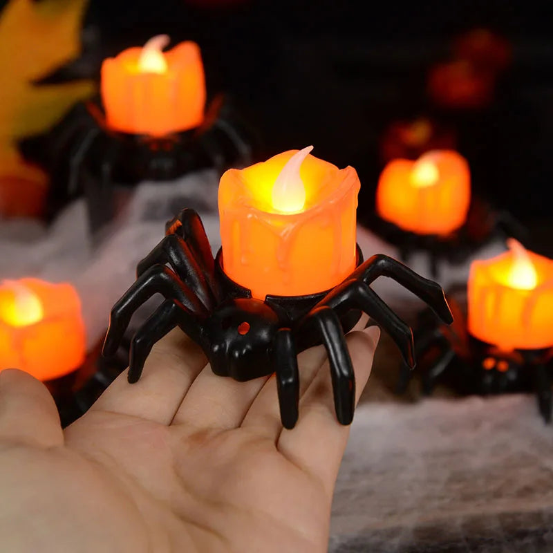 1PCS Halloween Decorations LED Candle Light Plastic Spider Pumpkin Lamp for Home Bar Haunted House Halloween Party Decor