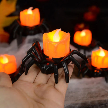 1PCS Halloween Decorations LED Candle Light Plastic Spider Pumpkin Lamp for Home Bar Haunted House Halloween Party Decor