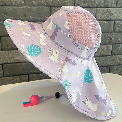 Anti UV Kids Summer Baby Sun Hat Bucket Cap With Whistle For Girls Boys Outdoor Neck Ear Cover Beach Cap