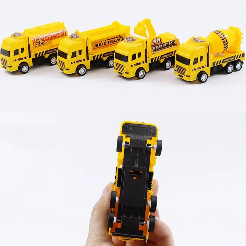 4 Pack Pull Back Cars, Friction Powered Toy Vehicles Construction Set - Dump Truck Crane for Toddlers Boys Girls Gift