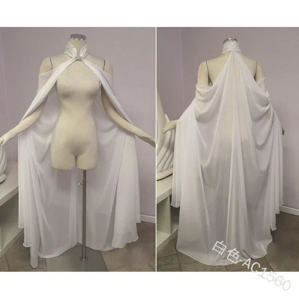 Women Medieval Shawl Cape Chiffon Gothic Wicca Robe Cosplay Dress Cloak Halloween Costume Thin Shawl Cape Stage Costume
