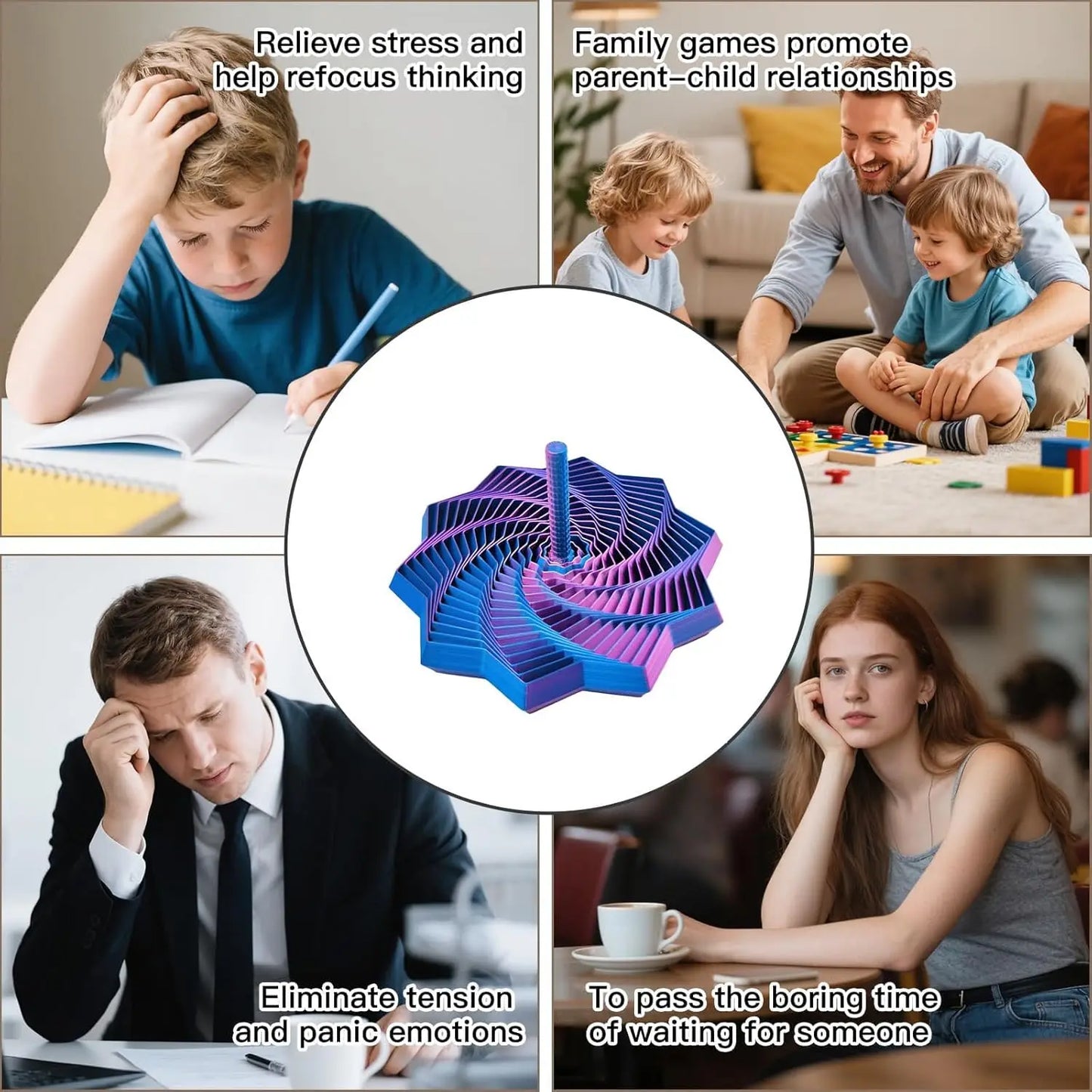 3D Printed Expanded Sensory Fidget Star,Easy-Grip Handles, Whirling Spiral Hexagon Spinner for Stress (Red and Blue,4.64in)
