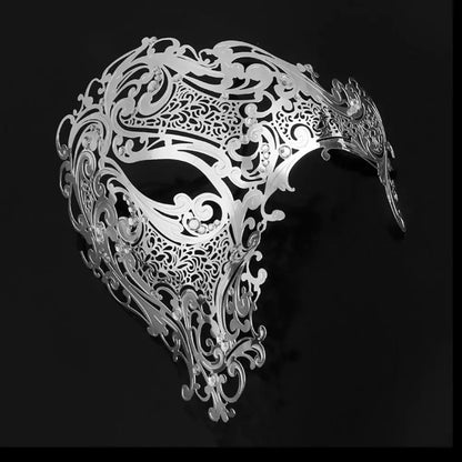 Black Gold Skull Metal Mask Halloween Rhinestone Half Face Venetian Masquerade Men White Women Skull Party Mask