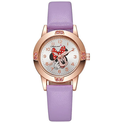 Disney Mickey Mouse Cute Fashion Cartoon Children's Watch Leather Strap Suitable for Boys and Girls Quartz Watch Festival Gift