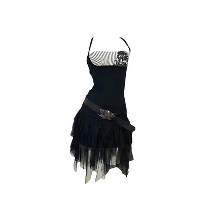 Halter Punk Vintage Y2k Tops Sexy Subculture Gothic American Retro Casual Chic Wrap Chest Tanks Black Summer 2024 Women Camis