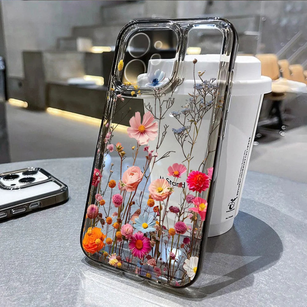 Flower Phone Case For iPhone 17 16 18 Pro Max 13 14 12 11 15 Pro Max 16e Air 7 Plus SE Shockproof Transparent Cover Soft Funda