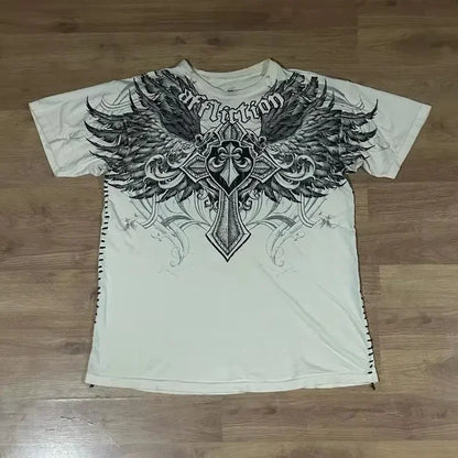 American New Retro Trend Printed Long Sleeve 90s Street Hip-Hop Harajuku T-shirt Men Fashion Gothic Casual Pure Cotton Loose Top