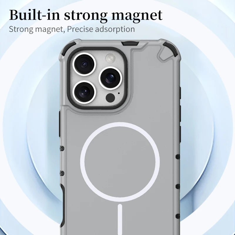 Anti-slip Bumper Armor Magnetic Magsafe Cover For iPhone 16 15 14 13 12 11 17 18 Pro Max 18Pro Military Shockproof Phone Case
