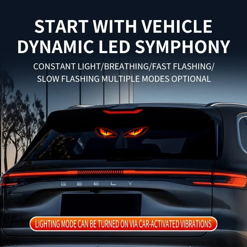 Solar Power Car Decorative Lamps Demon Eyes Light Cool Flashing Warning Light Dynamic Safety Vehicle Signal Lights for Halloween