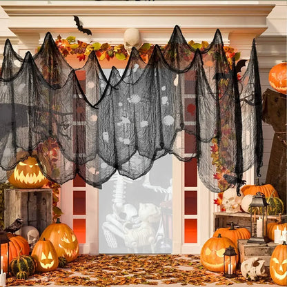 76x183cm Halloween Decorations Black Creepy Gauze Cloth Window Table Door Net Spooky Fancy Dress Party Haunted House Wall Decor