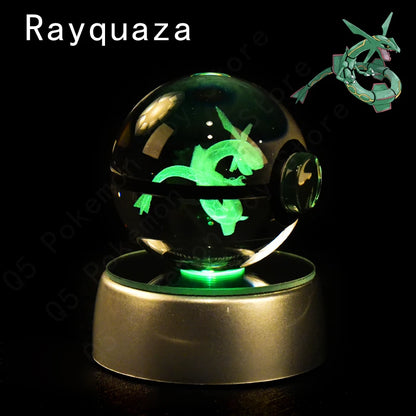 Pokemon Crystal Ball 3D Pikachu Mewtwo Mew Gengar Night Light Lamp Base Pokeball Crystal Pokemon Glass Ball Figure Birthday Gift
