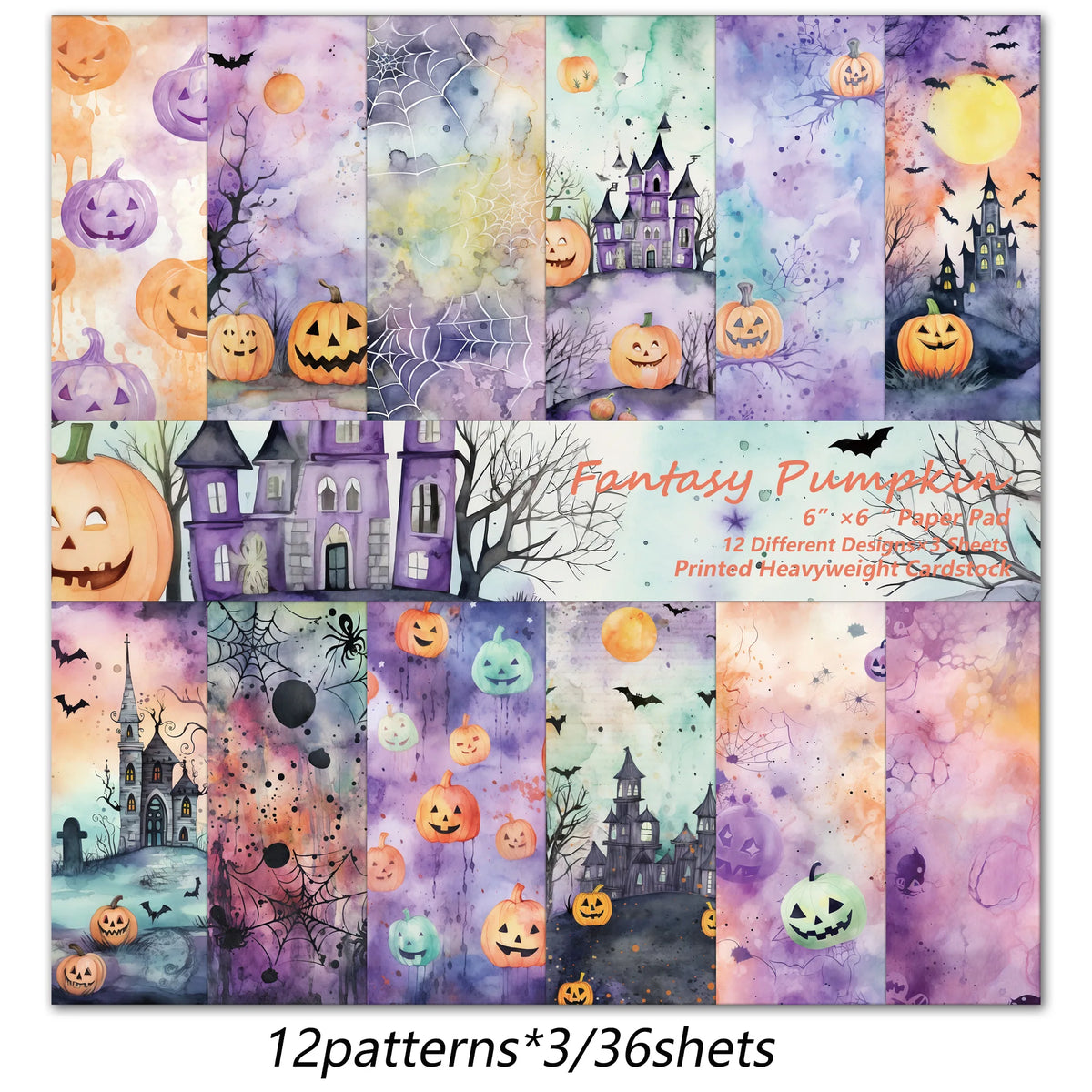 36sheets Writable Watercolor Halloween Scrapbook Paper Pads,Perfect for Arts Crafts,Journal Supplies,Arts Crafts,Scrapbooking