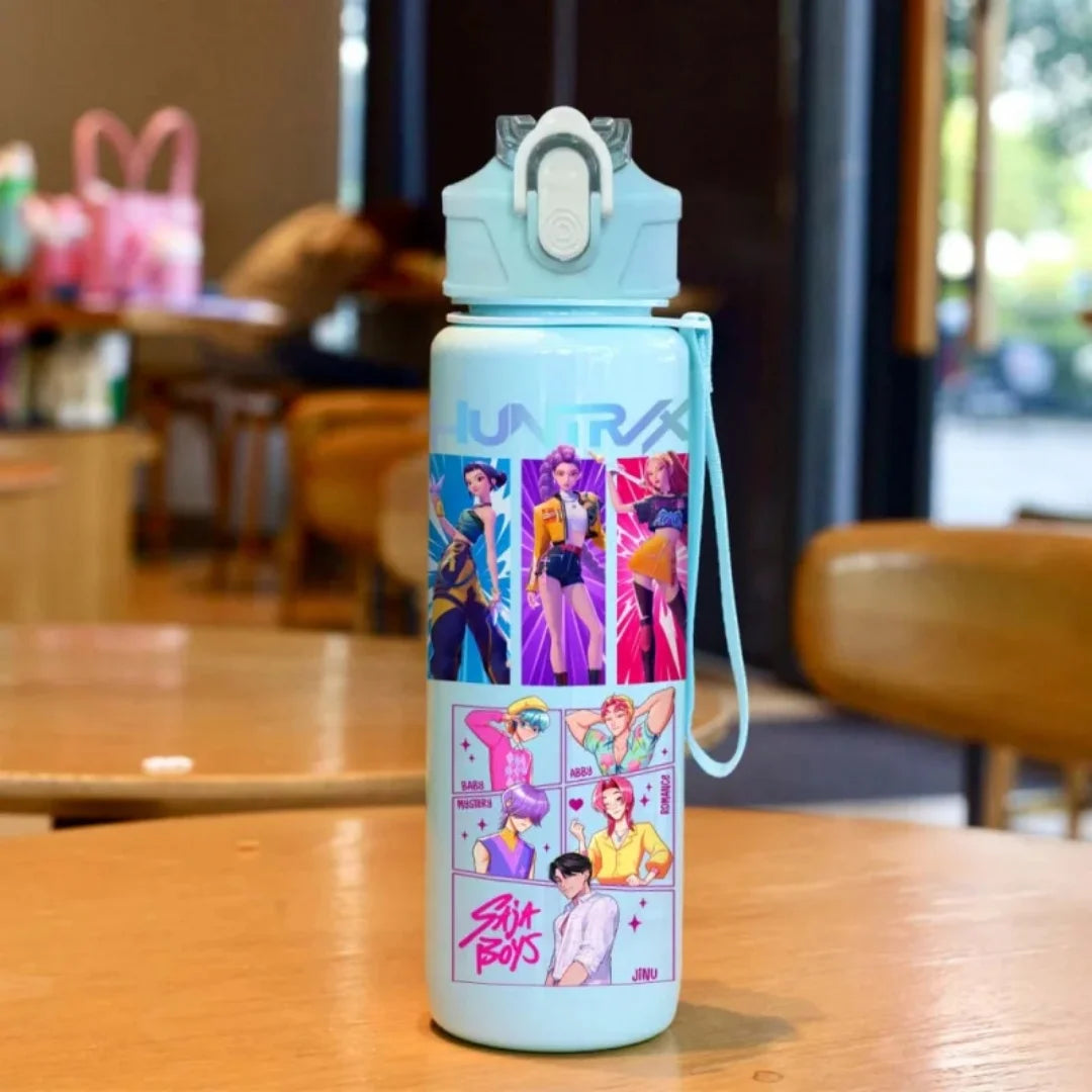 3D Printed Girl Cartoon Water Bottle, Stylish and Durable, Portable with Lanyard, Large Capacity, Leakproof, for All Ages.
