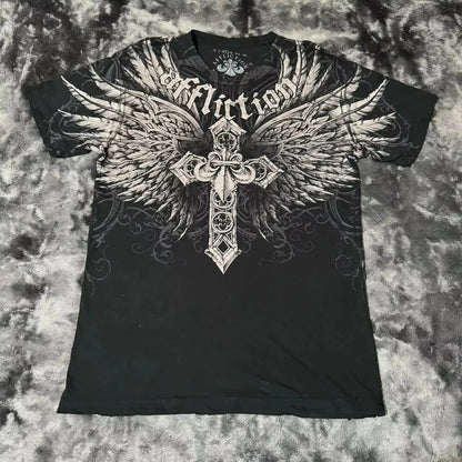 90s affliction Hip Hop Skull Graphic t shirts Men Streetwear Goth Tops Men Clothes Casual Gothic Oversized Long Sleeve T shirt