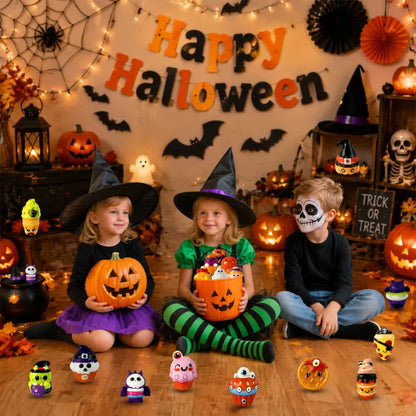 12-72Pcs Halloween Squishies Fidget Halloween Party Favors Stress Relief Non Candy Trick or Treat Spooky Gift Goody Bag Stuffers