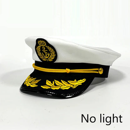 Cool White Military Hats with  Glowing LED Light Adult Navy Hat Yacht Cap Skipper  Sailor Captain Halloween Cosplay DJ Decor