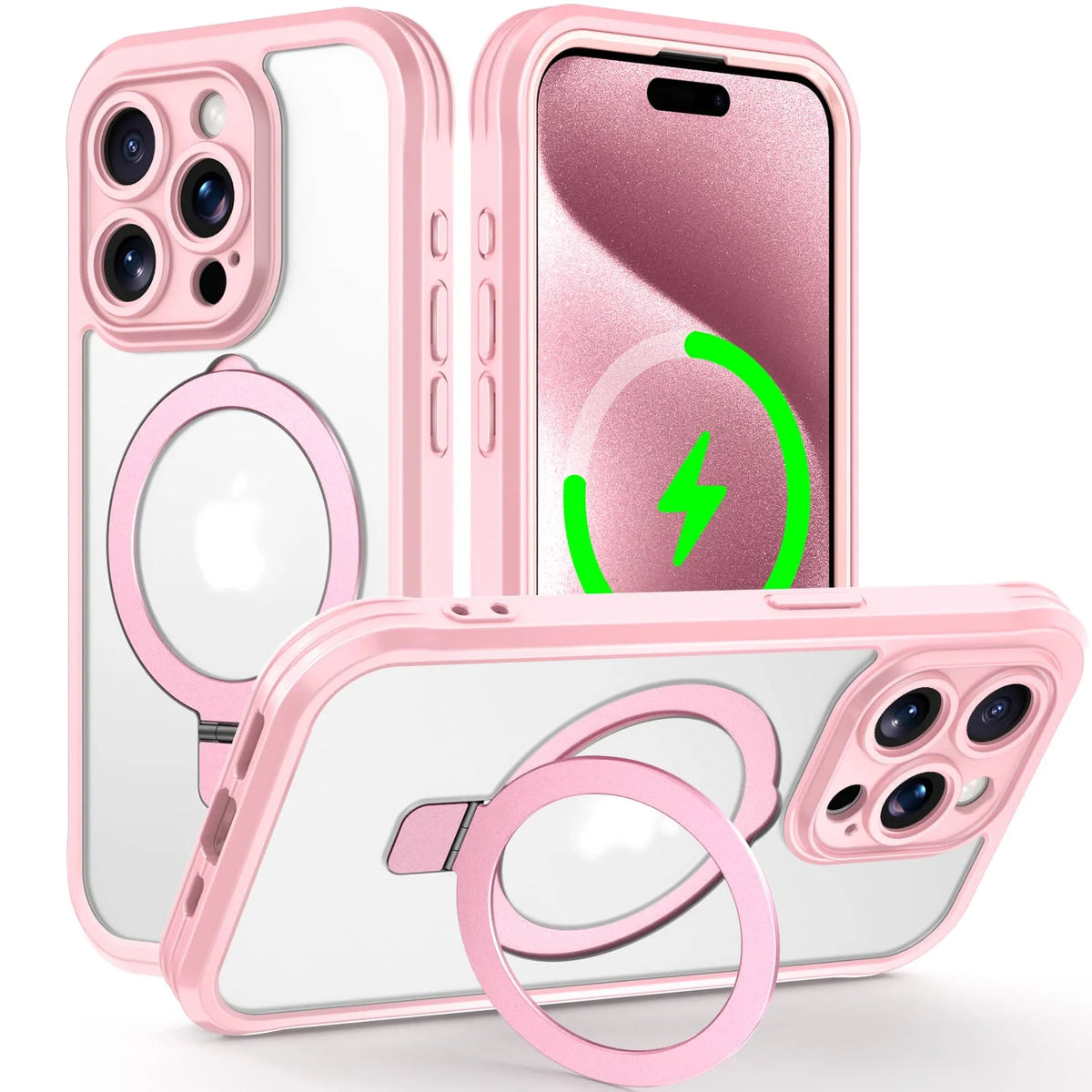 Case for iPhone 16/15/14/13 Pro Max 16 15 14 Plus, Built-in PET Screen Protector with Ring Holder Kickstand, Full Body Cover
