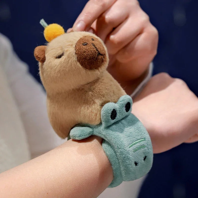 25X10cm Cute Funny Capybara Toy Slap Snap Wrap Wristband Lovely Cartoon Animal Bracelet Kawaii Plush Doll Wristband Gifts
