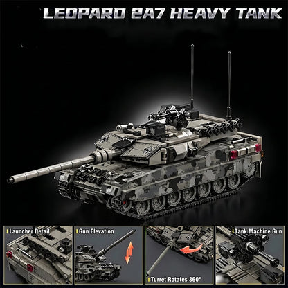 1007pcs Military Series Building Blocks Model War Leopard 2A7 Heavy Tank Bricks Sets WW2 Creative Toys Adult Gifts Room Decor