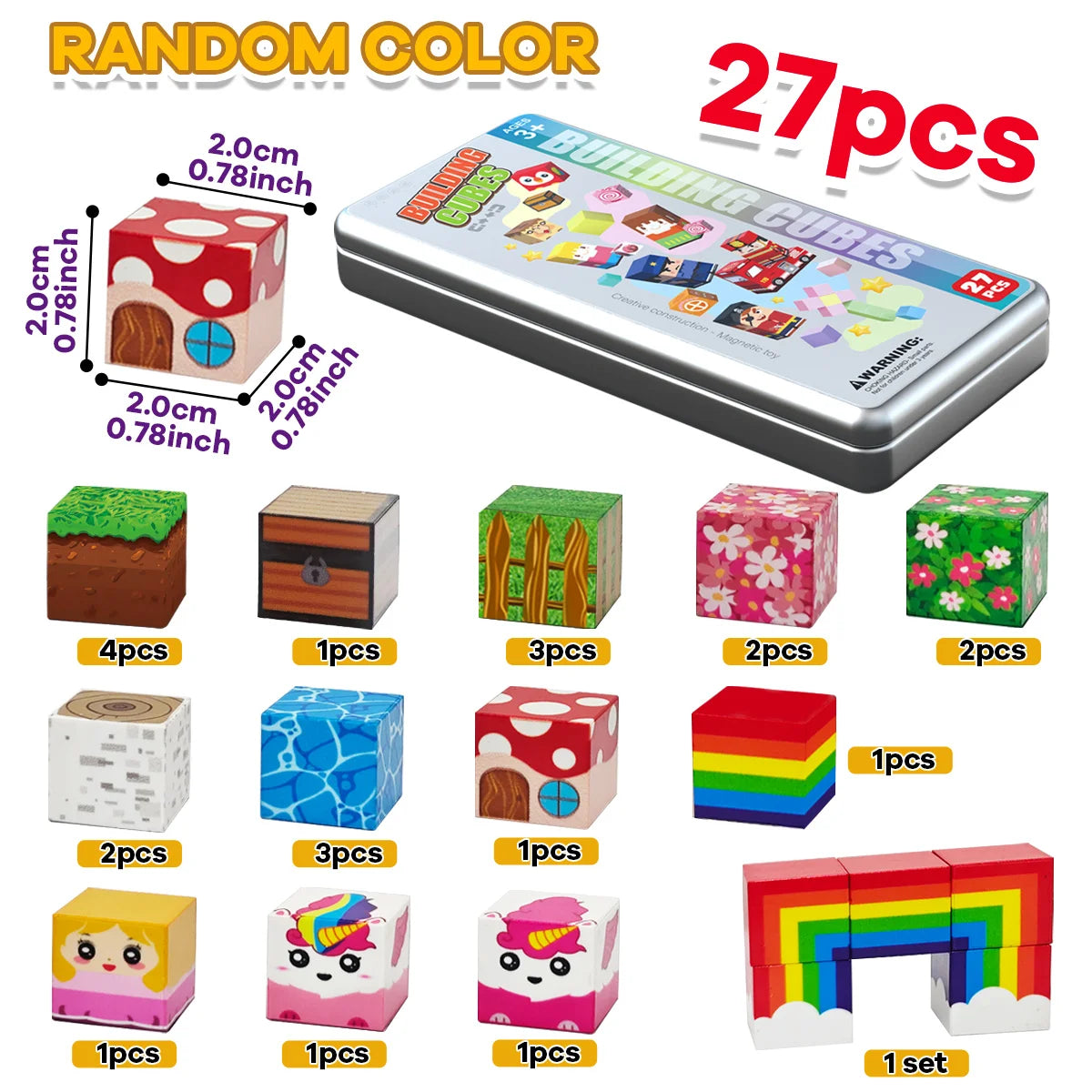 27pcs Iron Box Magnetic Block Set,Magnetic Tiles,Children's Puzzle Building Blocks Toy,Preschool Educational Building Blocks Set