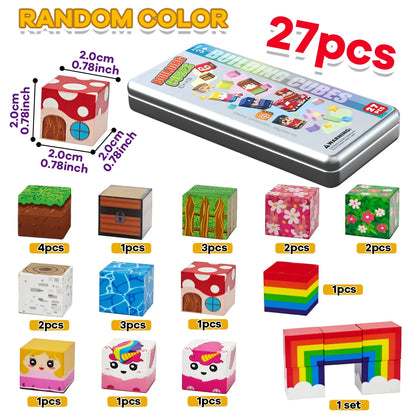 27pcs Iron Box Magnetic Block Set,Magnetic Tiles,Children's Puzzle Building Blocks Toy,Preschool Educational Building Blocks Set