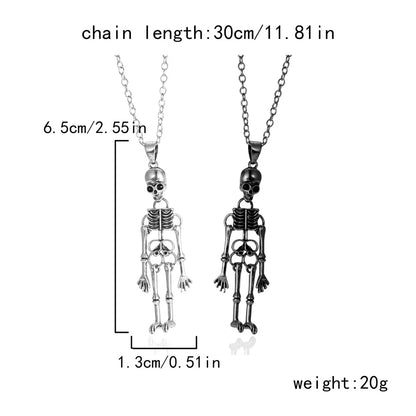 2Pcs/Set Retro Punk Skeleton Pendant Couple Necklace For Women Men Halloween Gothic Metal Skull BFF Choker Hip Hop Party Jewelry