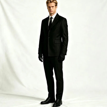 Men Black Suit Outfit Long Trench Coat Vest Shirt Tie Gloves Full Set Halloween Carnival Party Cosplay Costume for Adult Men