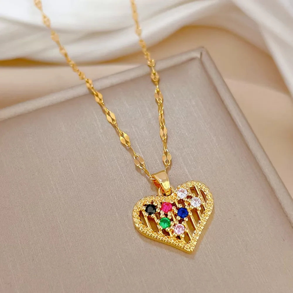 Cute Elephant Cubic Zirconia Pendant Necklaces For Women and Men Golden Copper Metal Necklace Versatile Daily Party Jewelry
