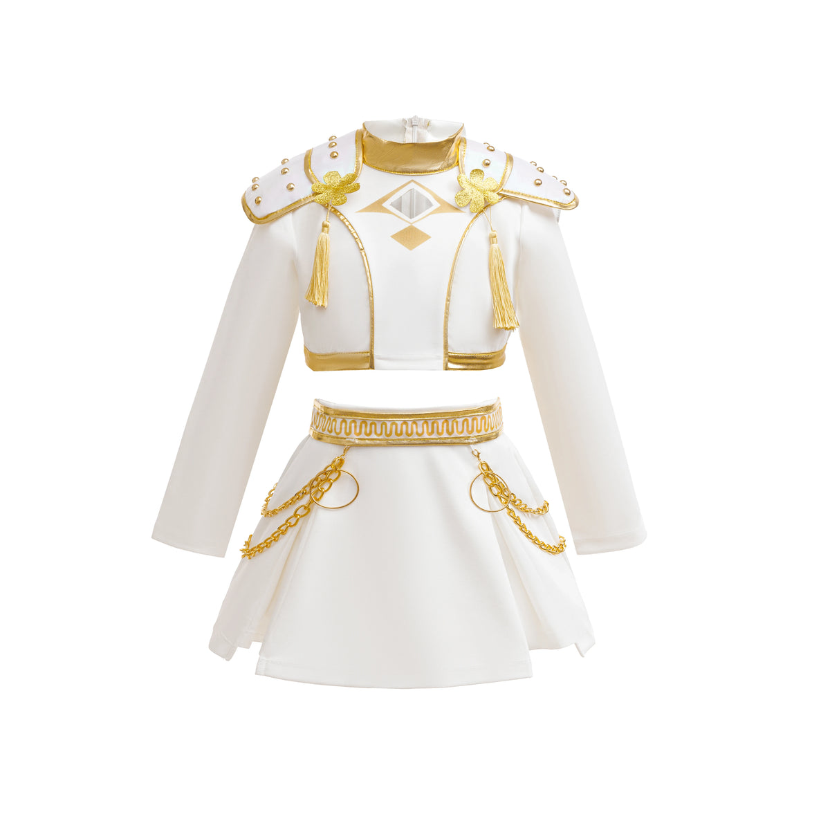 2026 New Halloween Carnival Theme Party Girls Cosplay Fashion Cute White Long Sleeves Dress + Accessories Set 3-10 Years Old