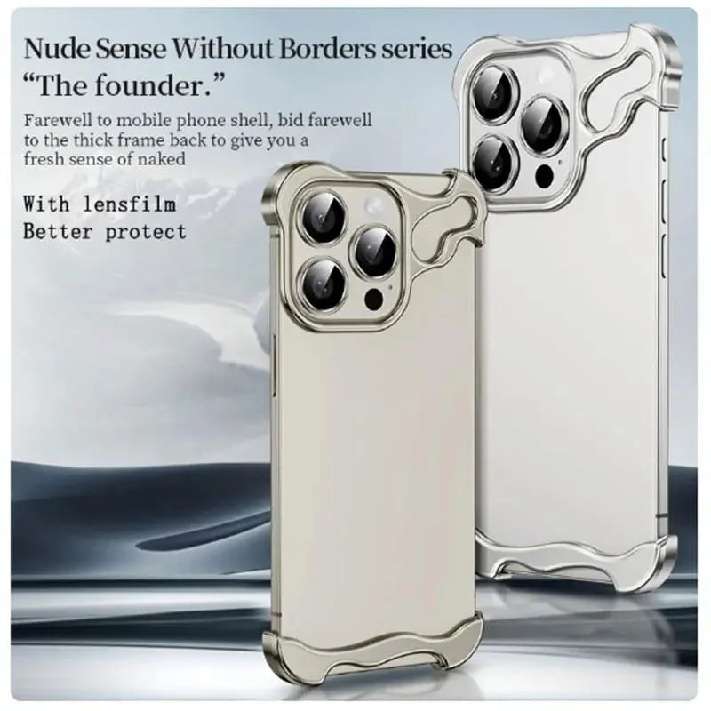 Luxury Alien Titanium Alloy Bumper Phone Case For iPhone 15 13 12 14 Pro Max 15Plus Metal Lens Film Protection Corner Pads Cover