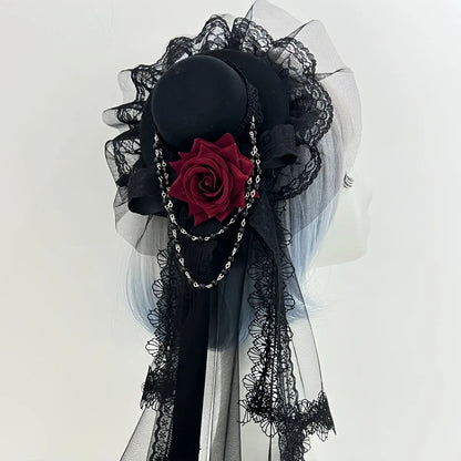 Gothic Veil Rose Mini Top Hat Black or White Elegant Fashion Hat for Daily Wear Halloween Thanksgiving Gift