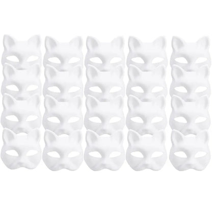 1-20pcs Japanese Mask Paper Blank Mask Halloween Cosplay Cat DIY Paintable Half Face Mask Animal Costume Party Decor Craft Prop