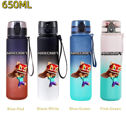 650ML Minecraft Sports Water Bottle LeakProof Plastic Cup Fitness Outdoor Shaker Drink Bottle Travel Office Jugs Birthday Gifts