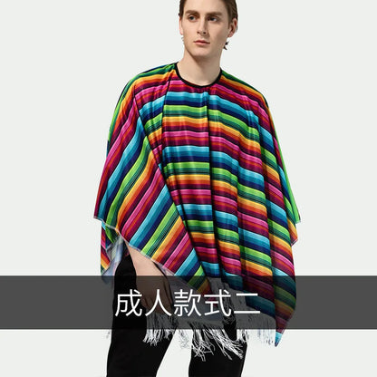 Ethnic Cloak Mexican Poncho Men Women Costume Cosplay Festival Party Adult Mexican Colorful Striped Folk Cape Christmas GiftEthn